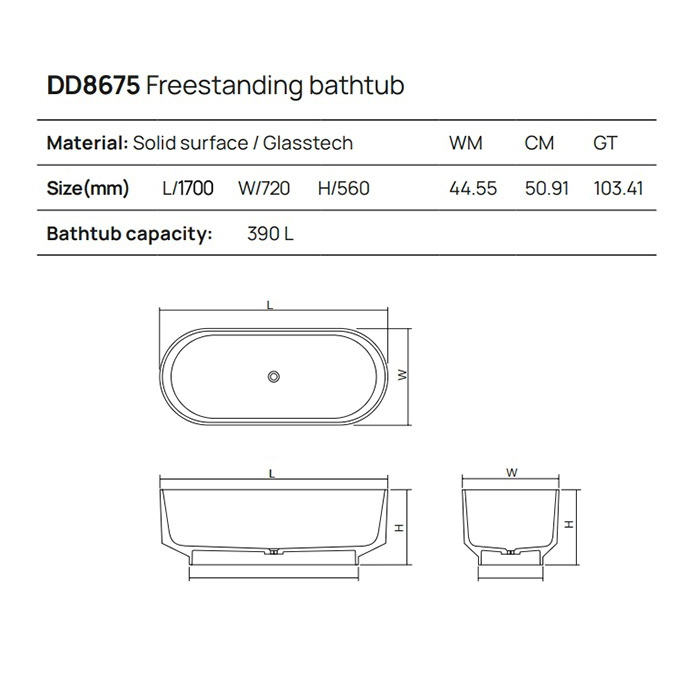 Dea Design Shadow Ванна 170х72х56см., отдельностоящая, Solid Surface, цвет: Black №16