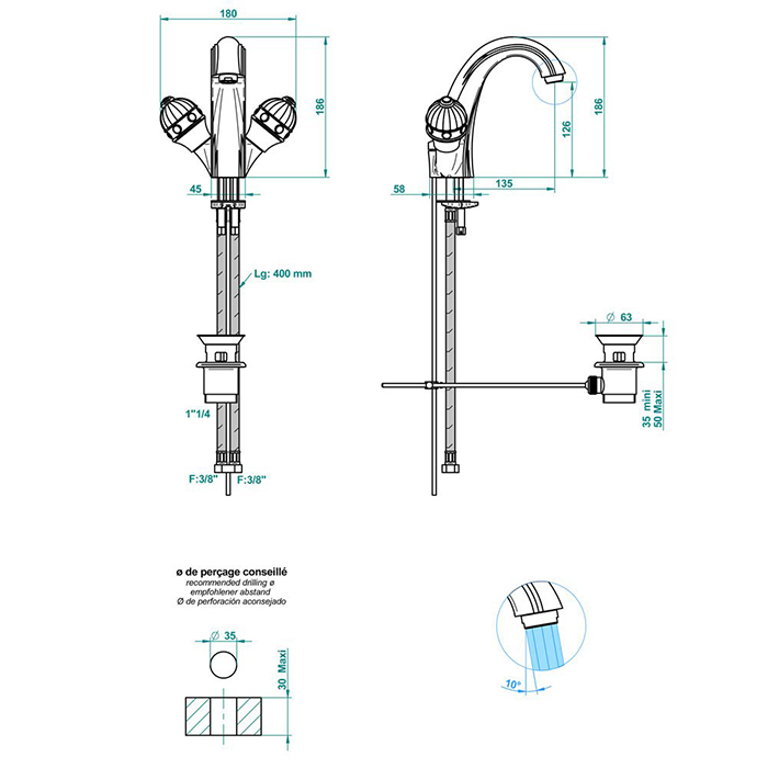 THG Amboise Malachite Смеситель для раковины, 1 отв., цвет: золото/малахит