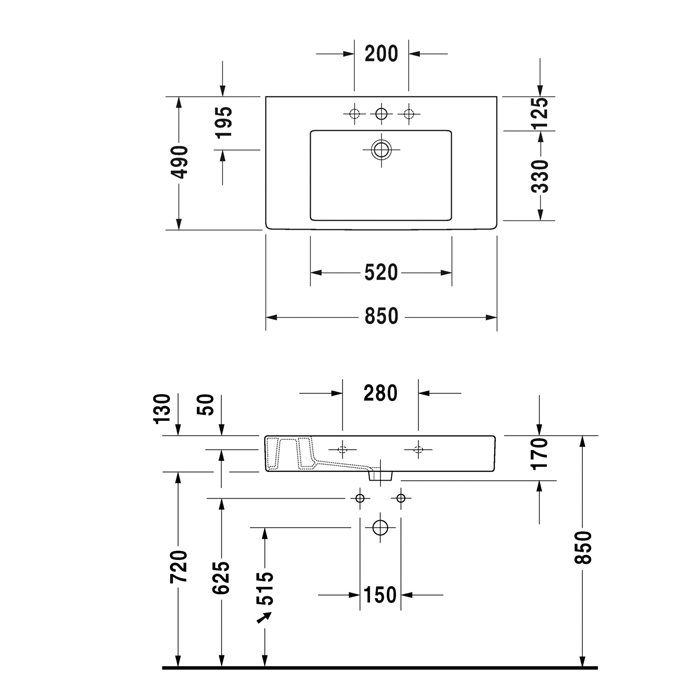  Duravit Vero Раковина 85x49 см, 1 отв., с переливом, цвет: белый