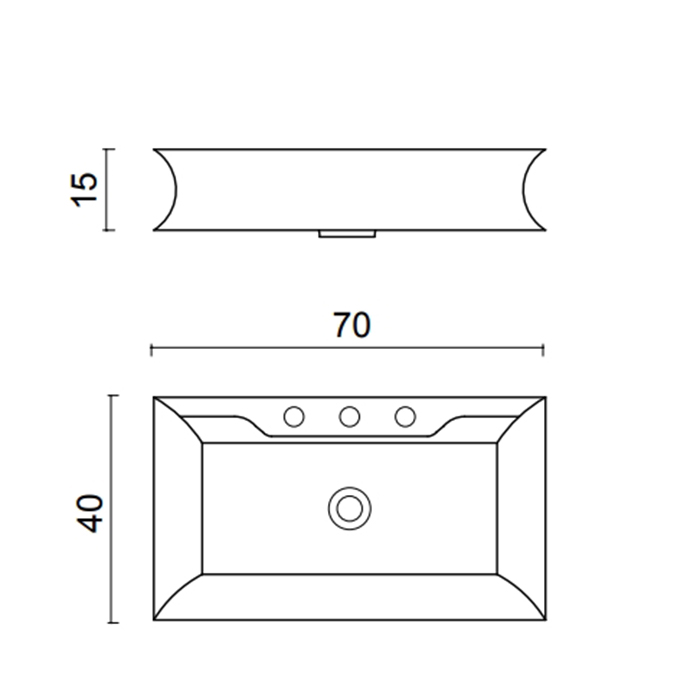Oasis Раковина накладная, 70х40см., с 3 отв., цвет: белый