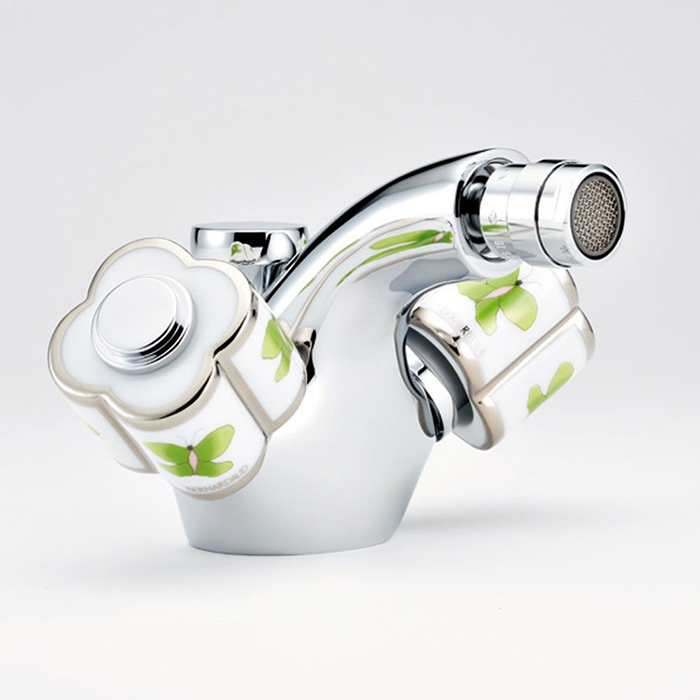 THG CAPUCINE VERT DECOR PLATINE Смеситель для биде на 1 отверстие, с донным клапаном, декор платина/зеленый, цвет: хром