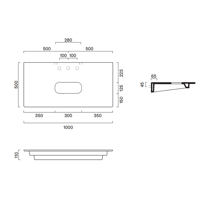 Catalano Столешница керамическая 100x50см, с отверстием , цвет: черный матовый