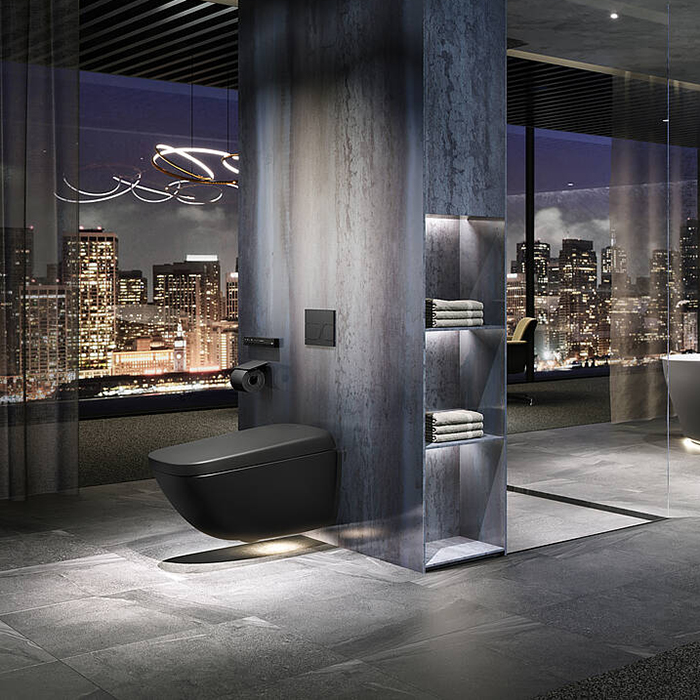 TOTO Neorest WX1 Комплект: Унитаз подвесной 66x45см, сиденье, инсталяция, клавиша смыва, Cefiontect, Rimless, цвет: черный матовый