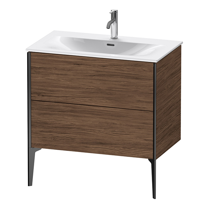 Duravit XViu Тумба подвесная 81x48x59.1см, с раковиной, 2 ящика, цвет: walnut dark/черный матовый