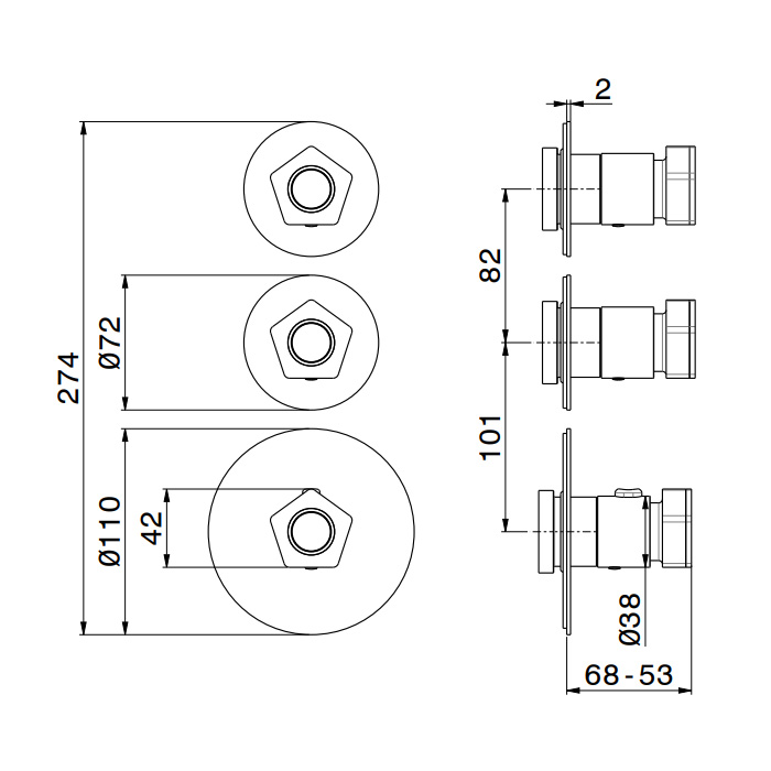 Newform ParkLE Смеситель для душа, встраиваемый, термостатический, на 2 потока, цвет: PVD glossy gold/черный матовый