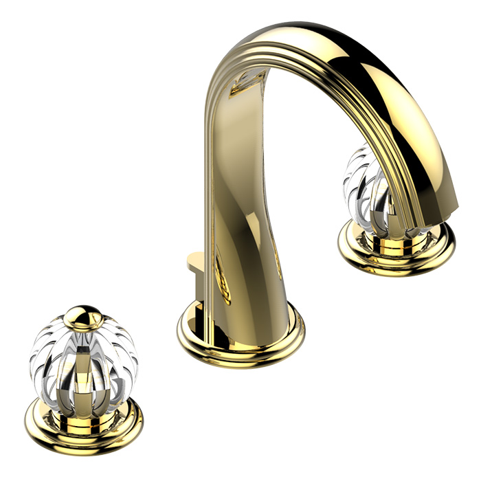  THG Mandarine clear crystal Смеситель для раковины на 3 отверстия, с донным клапаном, цвет: полированное золото
