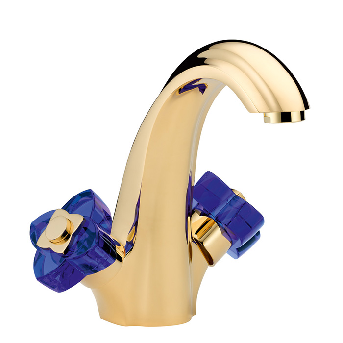 THG Pуtale de cristal bleu Смеситель для раковины, 1 отв., цвет: золото/синий хрусталь
