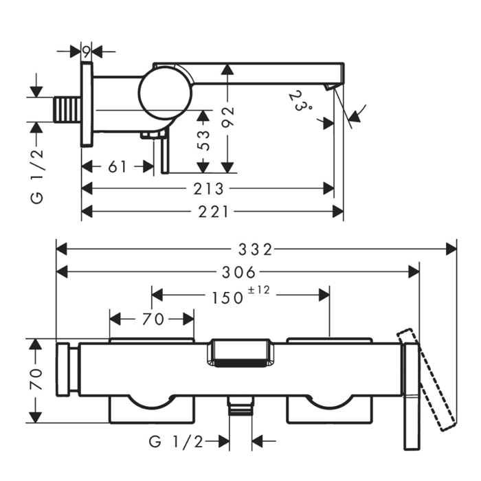 Hansgrohe Tecturis E Смеситель для ванны, настенный, цвет: хром