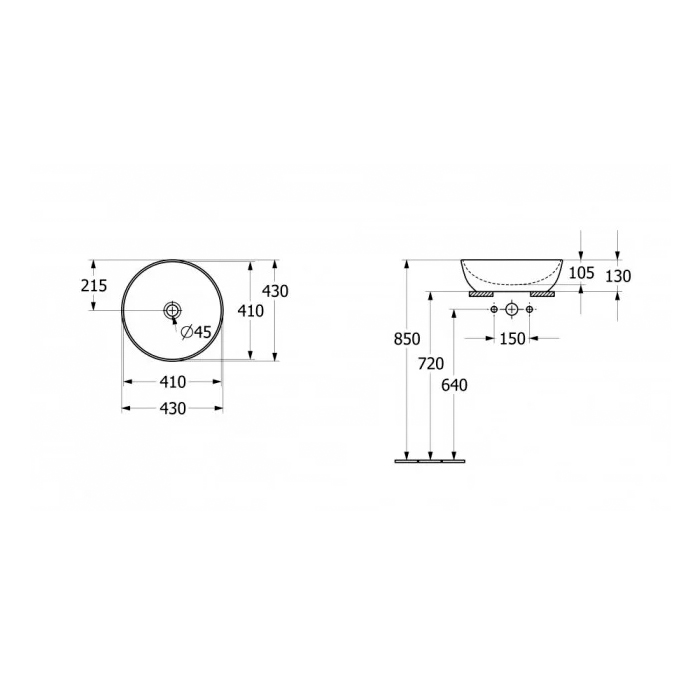 Villeroy&Boch Artis Раковина 43х43х12.5см., накладная, без отв., без перелива, TitanCeram, цвет: альпийский белый