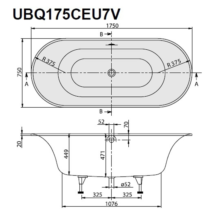Villeroy&Boch Cetus Ванна 175х75см, встраиваемая, овальная, цвет: белый