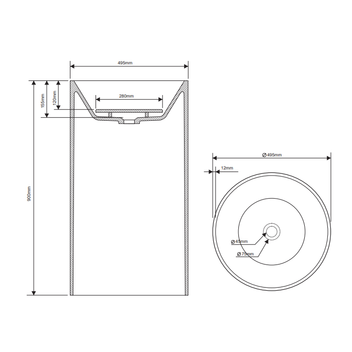 Dea Design Раковина 49.5х90см., напольная, без отв., цвет: белый матовый