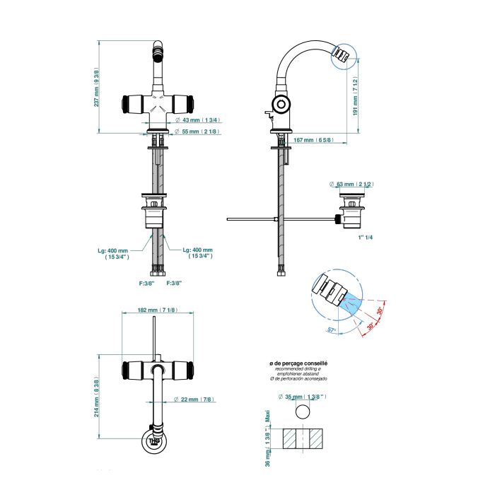 THG CORVAIR FIOR DI BOSCO Смеситель для биде на 1 отверстие, 2-х вентильный, с донным клапаном, цвет: Blush PVD