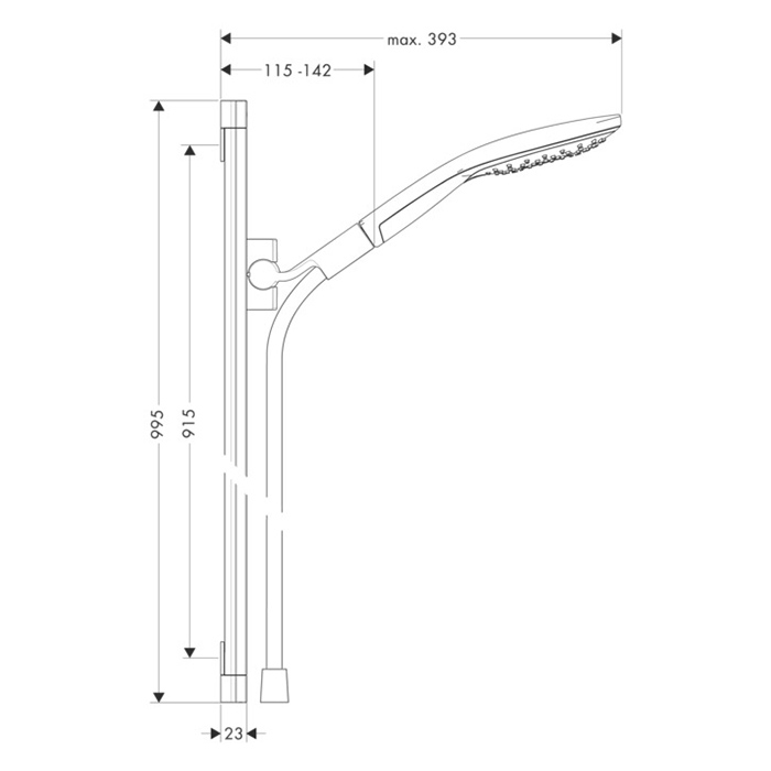 Hansgrohe Raindance Select S Душевой набор: штанга 90см., ручной душ 150, 3jet (RainAir, CaresseAir, Mix), EcoSmart, шланг, цвет: хром