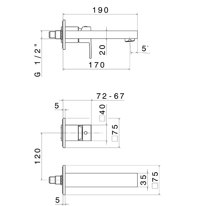 Newform Ergo Q Смеситель для раковины, встраиваемый, внешняя часть, цвет: черный матовый
