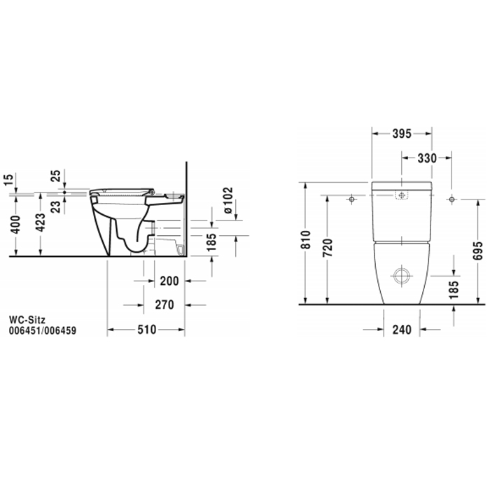 Duravit Happy D2 Унитаз напольный, 36,5х63 см,, с бачком 6 л , механизмом цвет хром,  с креплением, двойного смыва подключение снизу слева, цвет: белый