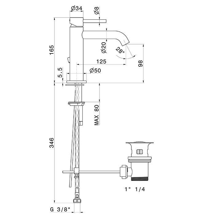 Newform X-Way Смеситель для раковины, 1 отв., с донным клапаном, цвет: хром