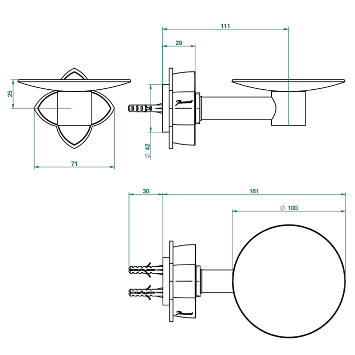 THG Pétale de cristal bleu Мыльница металлическая ø 10см., подвесная, цвет: золото/синий хрусталь