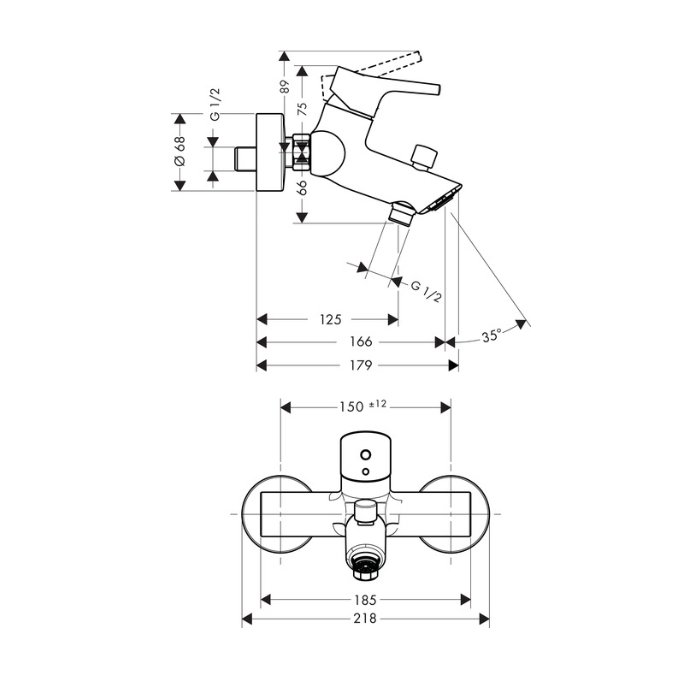 Hansgrohe Talis S, Смеситель для ванны и душа, Цвет: хром