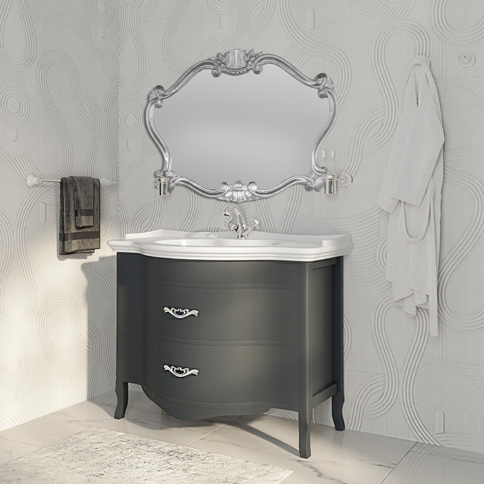 TW Armony Тумба с раковиной 112х62см., 2 ящика, доводчики Blum, цвет: Grafite/серебро античное