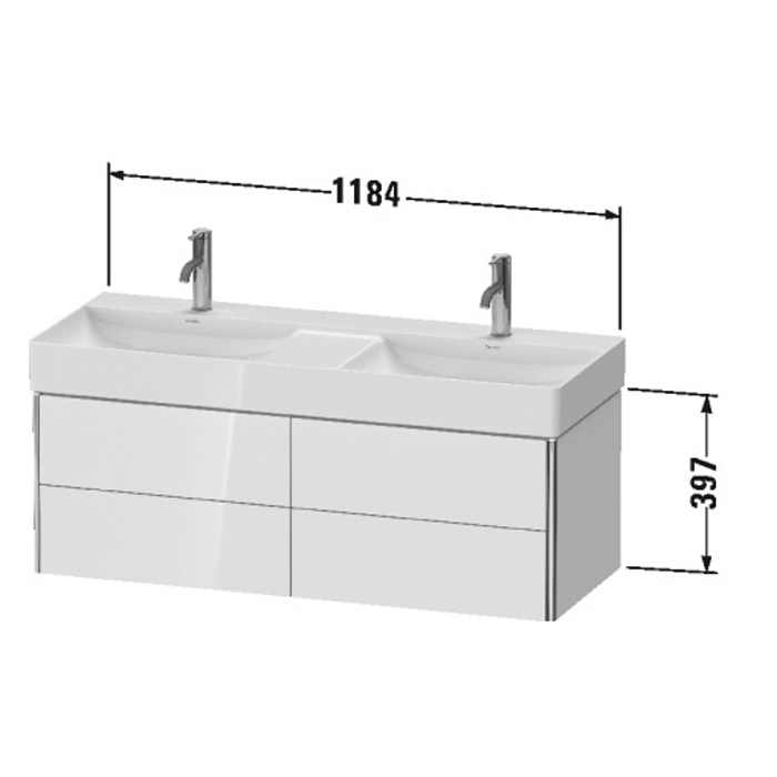 Duravit XSquare База подвесная 118.4x46x39.7см с раковиной, 4 ящика, цвет: глянцевый белый