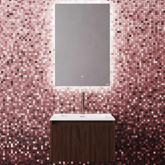 Salini Зеркало для ванны OMBRA 90х90х2.5см., с LED подсветкой, влагостойкое AGC Сrystalvision, сенс. выкл., крепления, обогрев, антизапот.