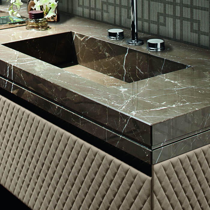 VITAGE milldue edition FOUR SEASONS Комплект мебели с базой, интегрированными раковинами PLANS, зеркалом LOSANNA, 216см, подвесной, цвет: мрамор bronzo amani-B58 экокожа visione-223 черный хром