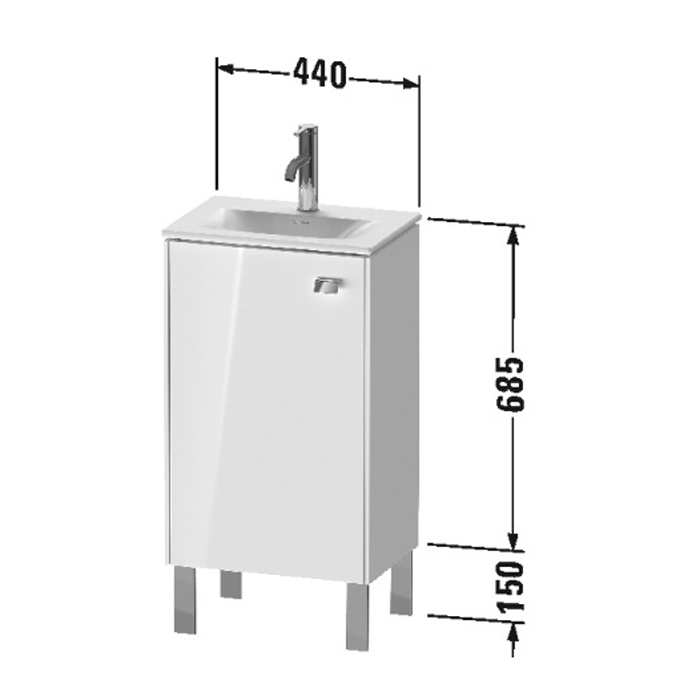 Duravit Brioso База напольная 44x31x68.5см с раковиной, с 1 стеклянной полкой, 1 дверца, петли справа, цвет: глянцевый белый