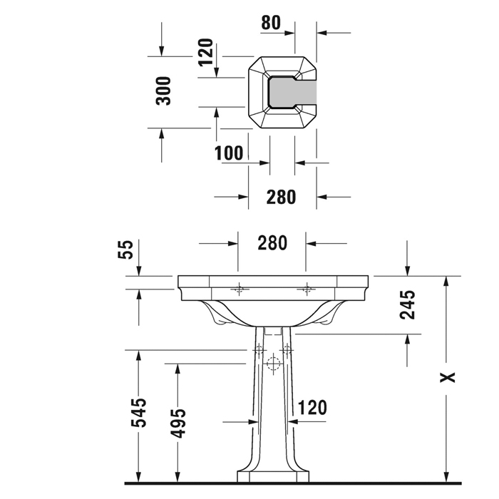 Duravit 1930 Пьедестал для раковины 29,6 см, с покрытием wondergliss, цвет: белый