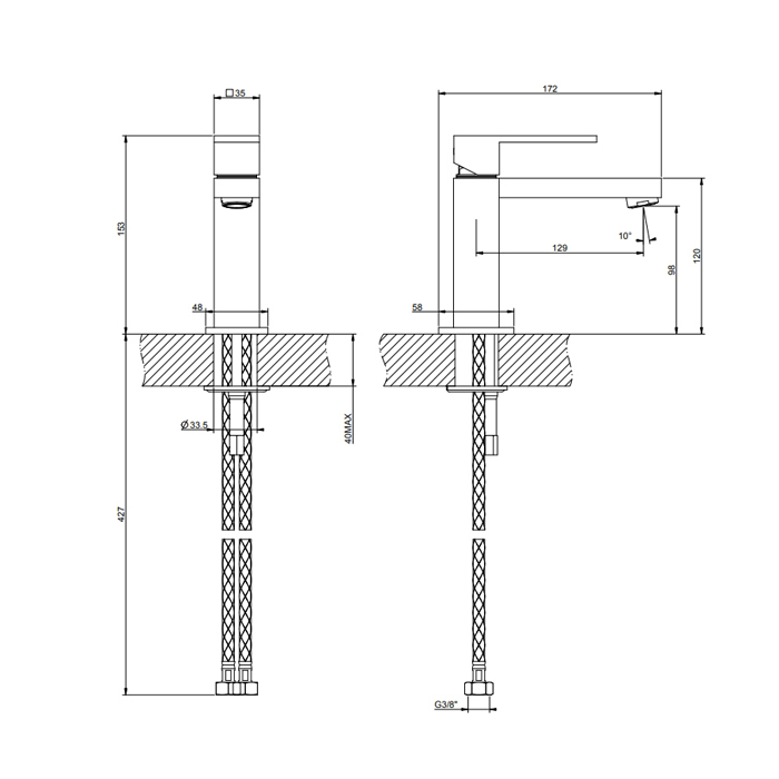 Gessi Rettangolo Смеситель для раковины, на 1 отв., цвет: Brass Br. PVD