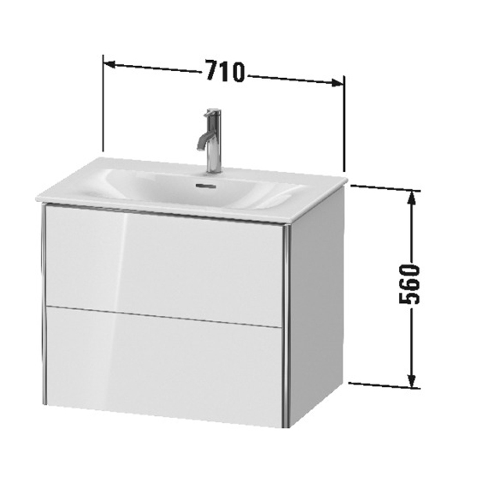 Duravit XSquare База подвесная 71x47.8x56см с раковиной, 2 яшика, цвет: глянцевый белый