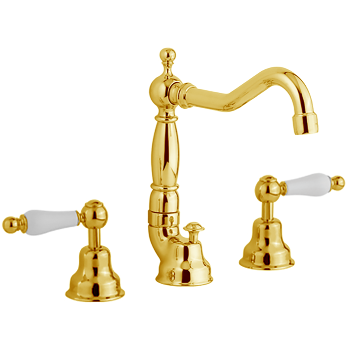 CISAL Arcana Toscana Смеситель на 3 отверстия для раковины, с донным клапаном, цвет: золото/белый