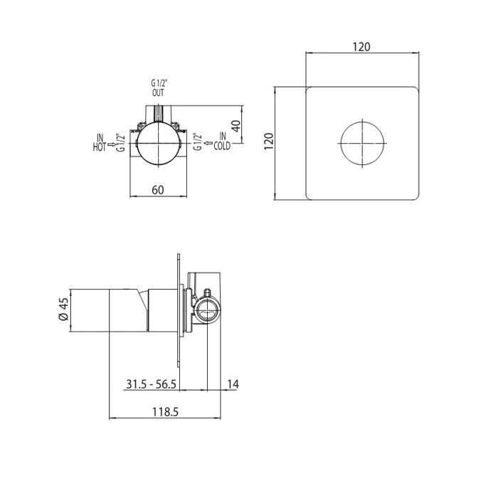 Bossini Nobu Внешняя часть для монорычажного встраиваемого смесителя на 1 выход., цвет: нержавеющая сталь