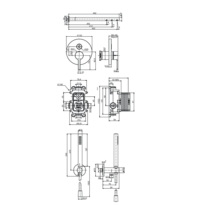 Fima Carlo Frattini Snap Душевой комплект, с переключателем на 2 источника, цвет: черный матовый