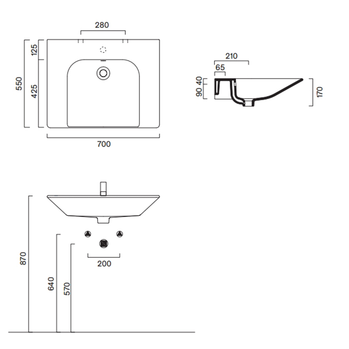 Catalano Comfort Раковина 70x55см, без отв., цвет: белый глянцевый