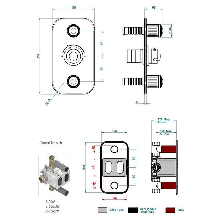 THG Malmaison metal Смеситель для душа встраиваемый, термостатический, с 2 запорными вентилями, внешняя часть, цвет: состаренный никель