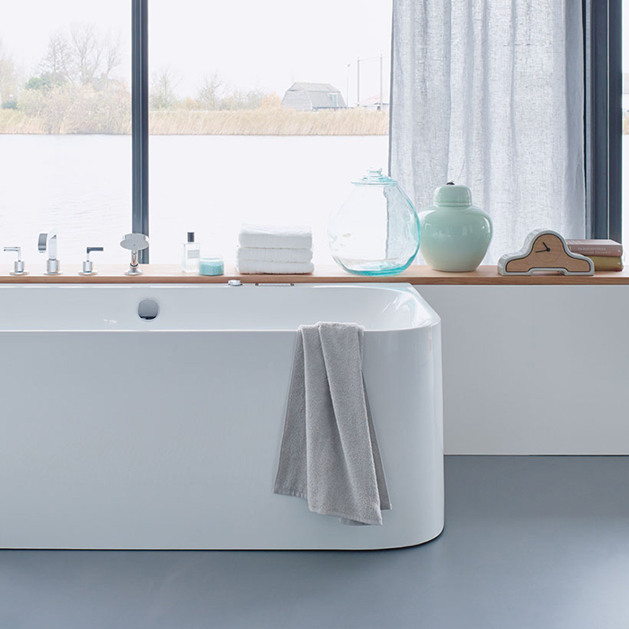 DURAVIT Happy D2 Ванна 180х80см, пристенный вариант с двумя наклонами для спины, с интегр акрилов панелью и ножками, цвет: белый