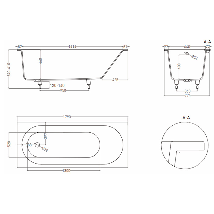 LOFO by Salini Ванна встраиваемая 180х80см, овальная чаша, материал: Solid Surface, цвет: белый матовый