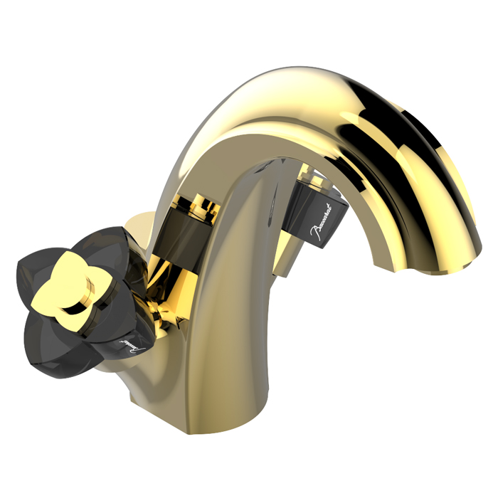 THG Petale de Cristal noir Смеситель для раковины, 1 отв., цвет: золото/черный хрусталь