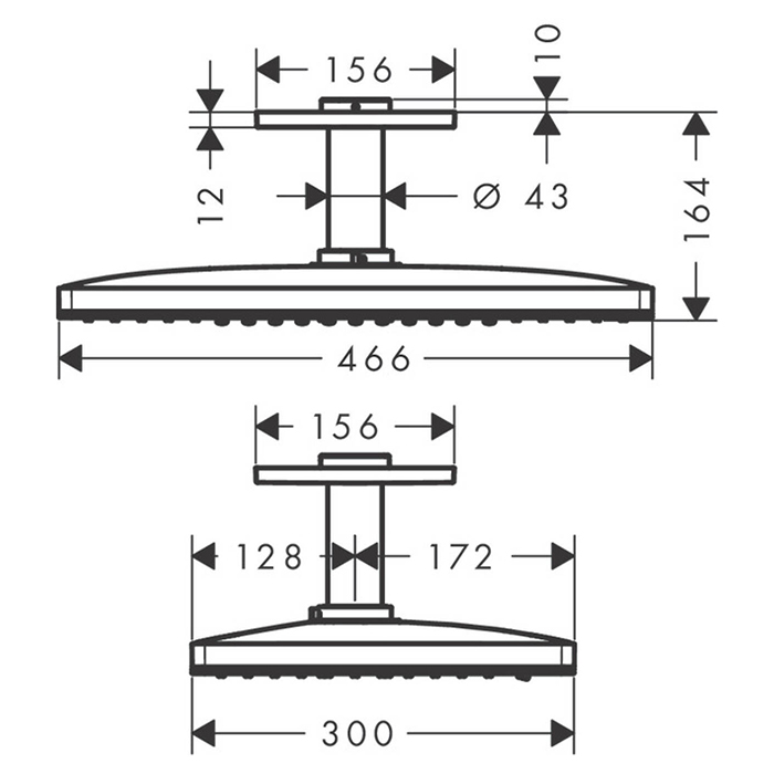 Axor ShowerSolutions Верхний душ 460 х 300мм, 3jet, с потолочным держателем 100мм, цвет: хром