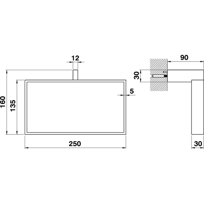 CISAL Quad Полотенцедержатель прямоугольный 25 см, подвесной, цвет: хром