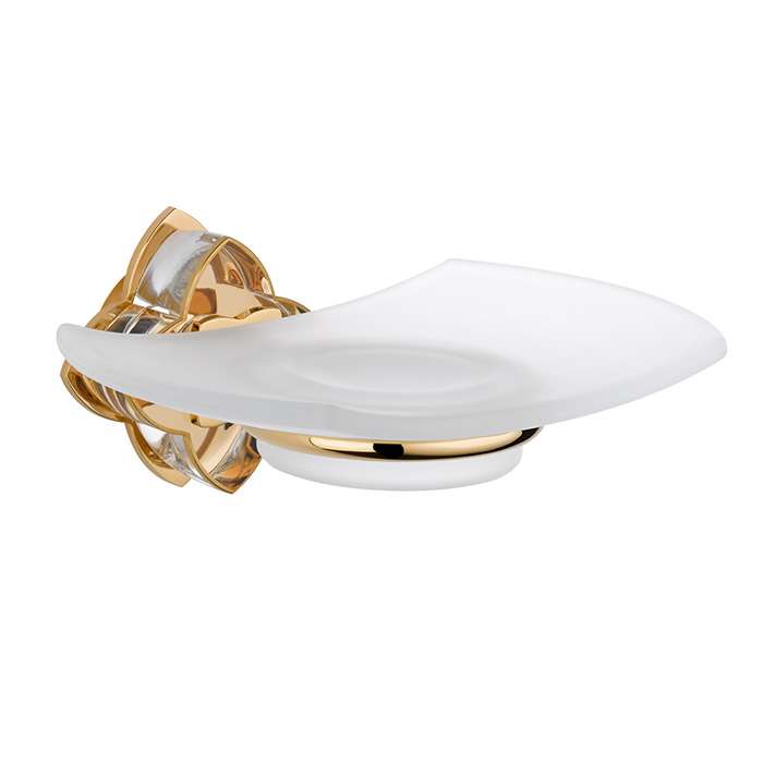 THG Pétale de cristal clair liseré doré Мыльница стеклянная, подвесная, цвет: золото/прозрачный хрусталь