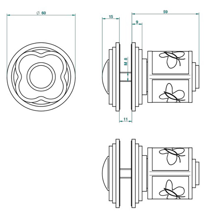 THG CAPUCINE MAUVE DECOR OR Ручка дверная одинарная, декор золото/лиловый, цвет: полированное золото