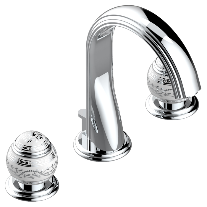 THG Marquise porcelaine blanche Смеситель для раковины, 3 отв., цвет: хром/платина/белый фарфор