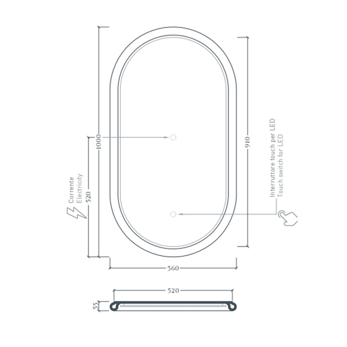Artceram Milano Зеркало 55х100 см в керамической раме с LED-подсветкой и сенсорным выключателем, цвет: белый матовый