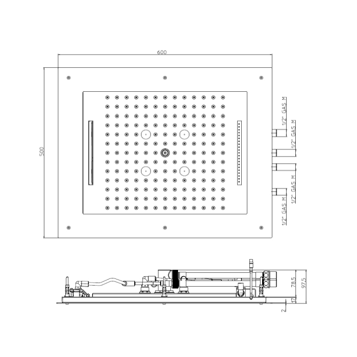 Bossini Frame Верхний душ 60х50см., потолочный, цвет: хром