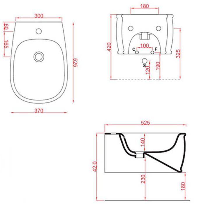 Artceram AZULEY  Биде подвесное 36х52см c креплением, с 1 отв под смеситель, цвет: черный