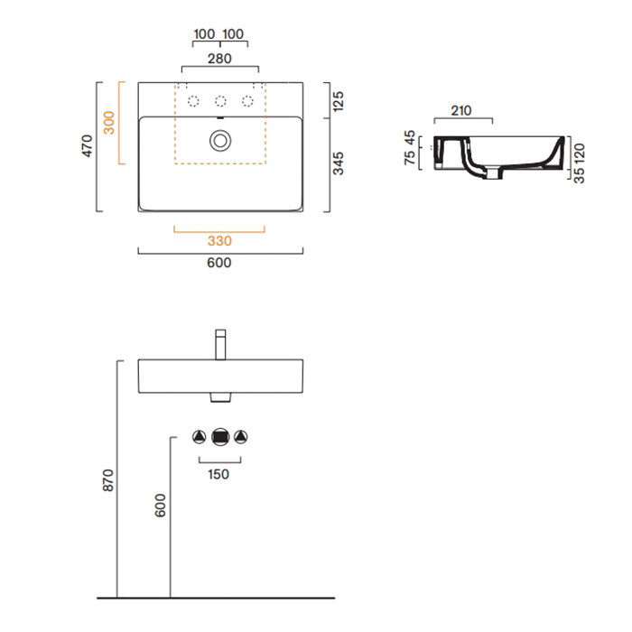 Catalano Premium Раковина 60х47см, подвесная, без отв., цвет: белый глянцевый