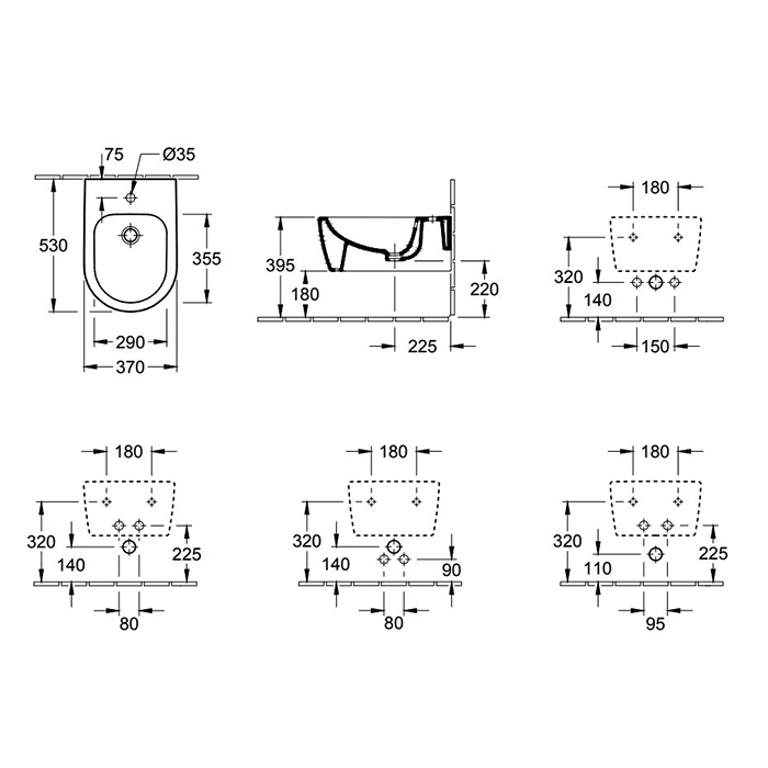 Villeroy&Boch Avento Биде подвесное 37x53см, с 1 отв., цвет: альпийский белый	