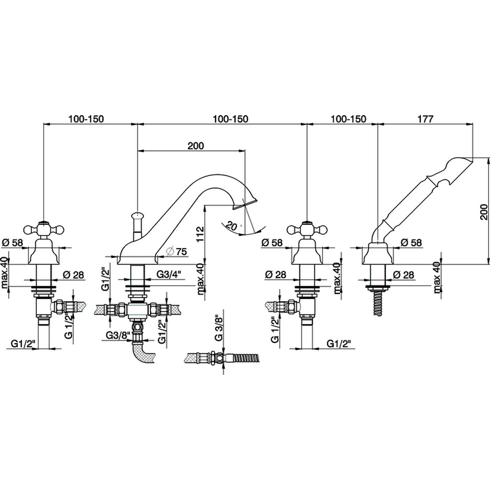 CISAL Arcana Ceramic Смеситель на борт ванны на 4 отверстия, цвет: золото