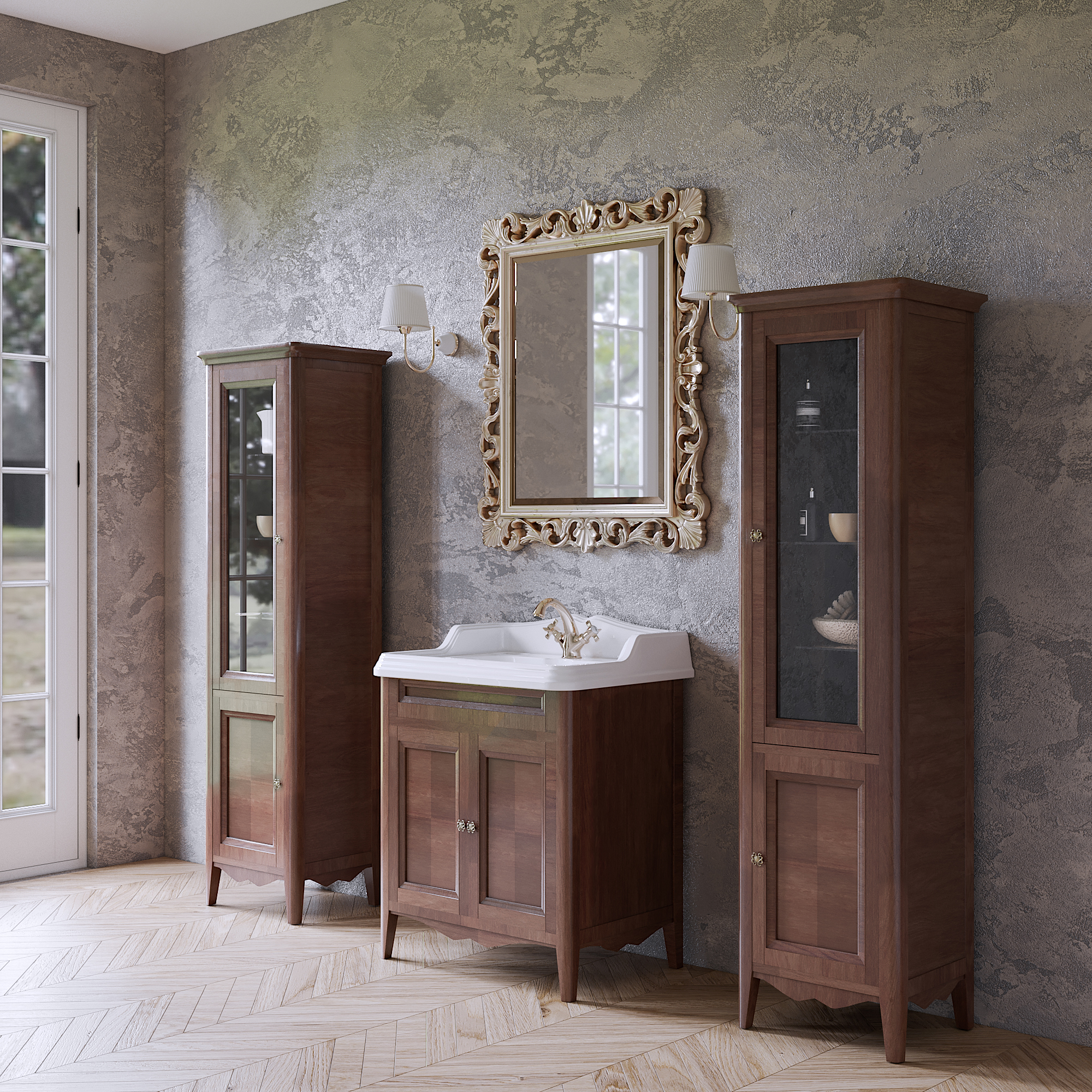 TW Veronica Nuovo комплект мебели с  2-мя дверцами, с доводчиками Blum, ручки: бронза, 73см, напольный, Цвет: noce